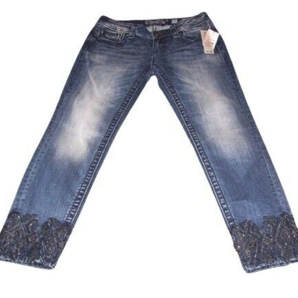 Miss Me Signature Ankle Skinny jeans Size 28 Low Rise Blue Denim Cute Design
